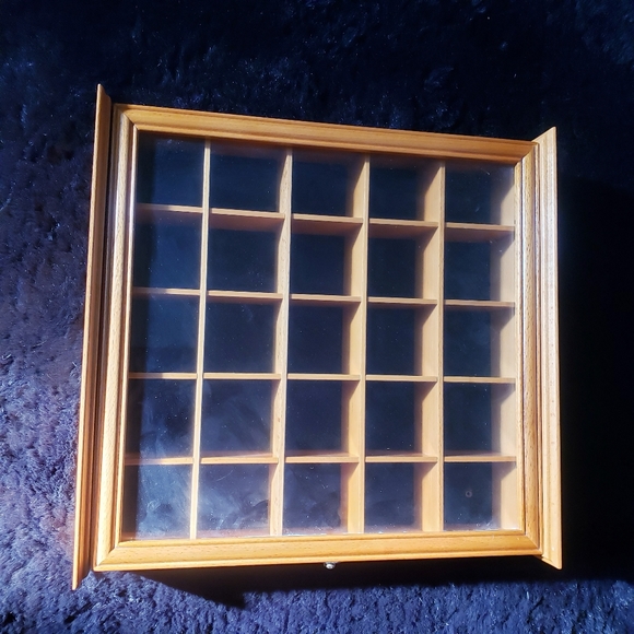 Vintage wooden glass door display shelf
